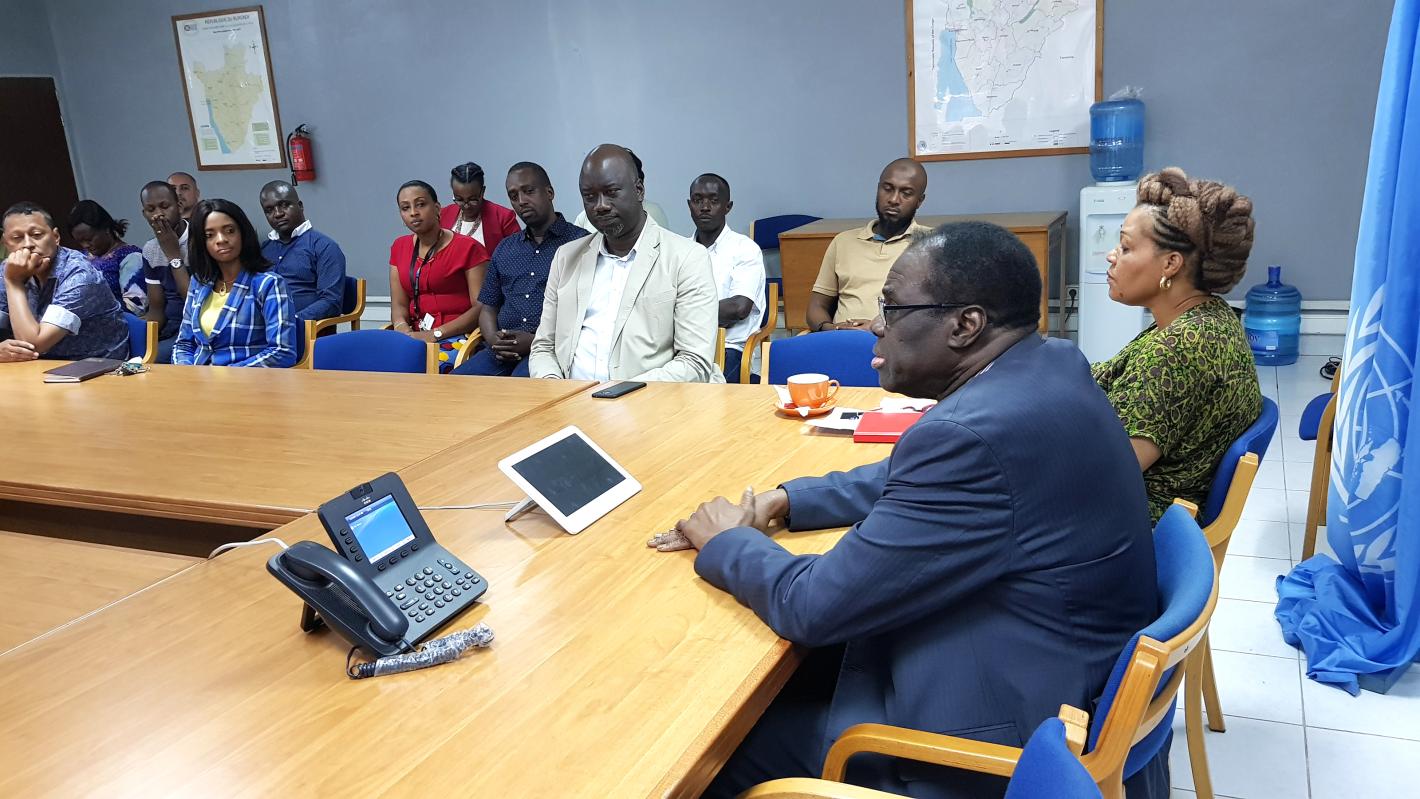 L'envoyé spécial Michel Kafando lors de sa dernière réunion avec le personnel de OSESG-Burundi, le 21 novembre 2019. ONU/Napoleon Viban